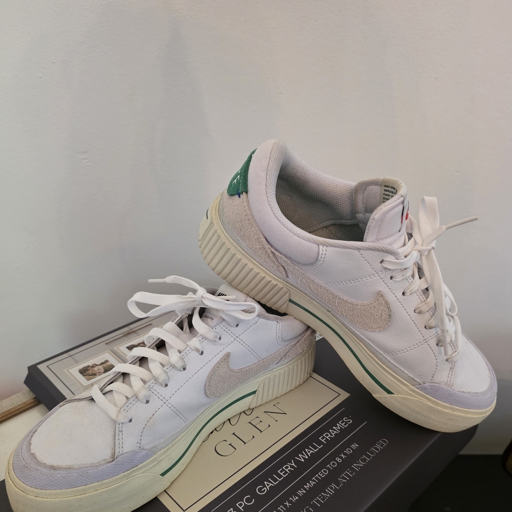 Nike Women's White and Green Legacy Court Lift Sneakers Size 10
